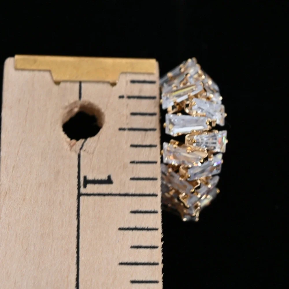 Badgley Mischka Gold Tone Baguette Cubic Zirconia Mosaic J-Hoop Earrings NWT